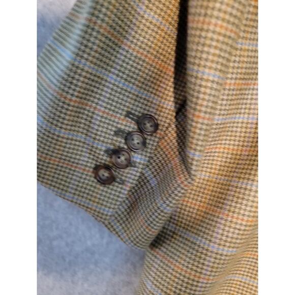 David Chu Wool Cashmere Blazer Sport Coat Sz 46 Tan Men's Plaid - Picture 13 of 14